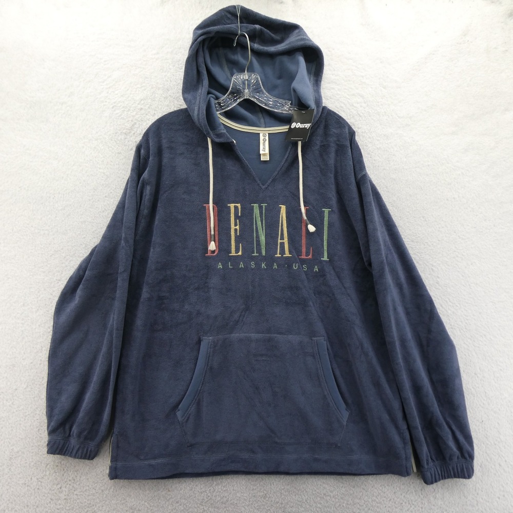 Ouray Hoodie Mens Medium Denali Alaska USA Blue Embroidered Terry Pullover